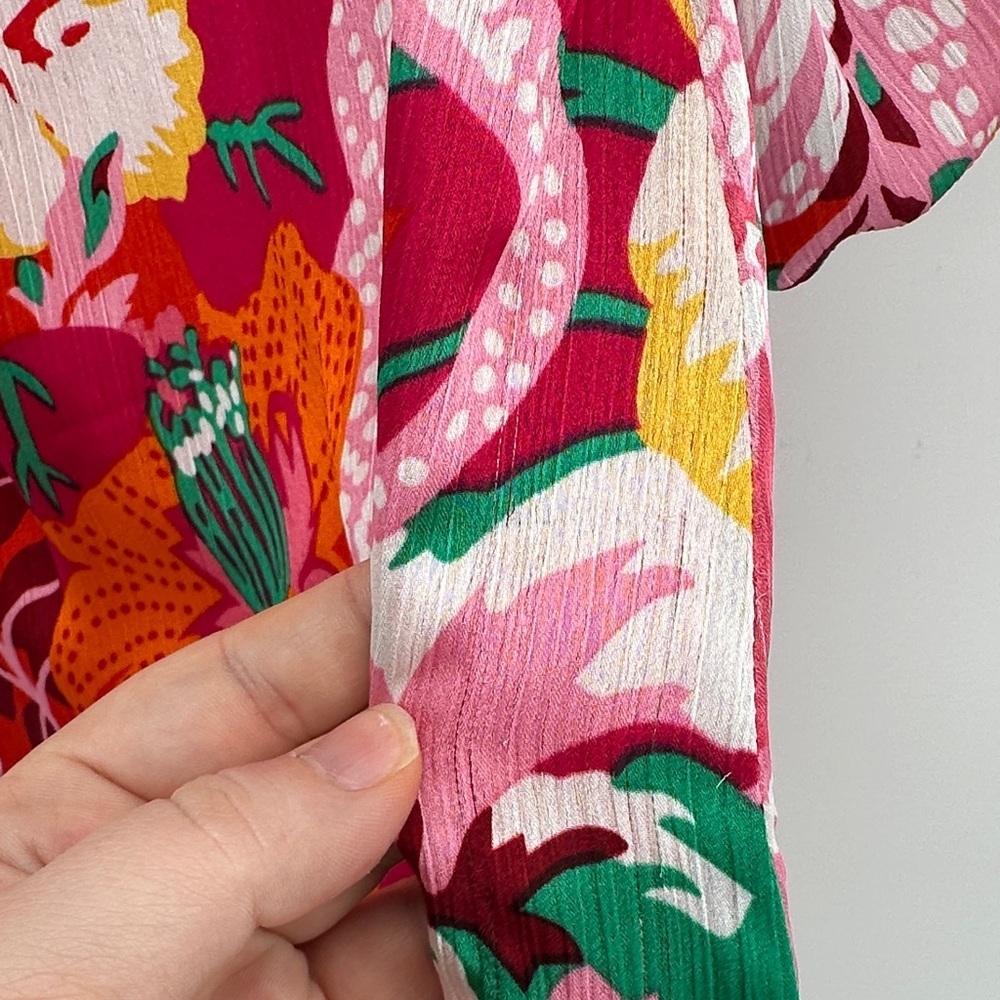 Hudson Gray Cottagecore Maximalism Boho Tropical Resort Floral Red/Pink Top SzM - Picture 10 of 13